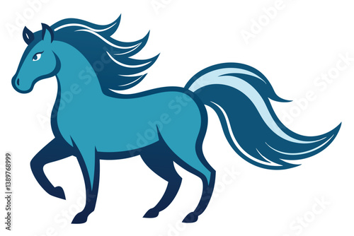Black silhouette of a running horse with a flowing mane and tail in a vector illustration style.