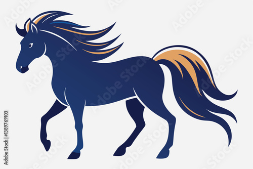 Black silhouette of a running horse with a flowing mane and tail in a vector illustration style.