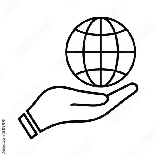 Hand with a globe icon design line vector style