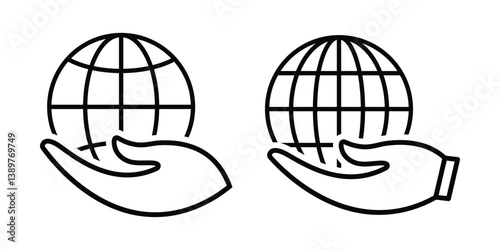 Hand with a globe icon design line vector style