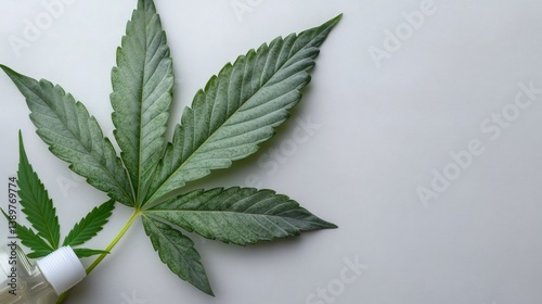 Obraz na płótnie Medical cannabis leaves and cbd oil bottle on white background w salonie