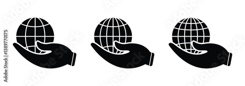 Hands holding the globe icon. World ecology icon. Hands holding globe. Vector illustration. EPS 10