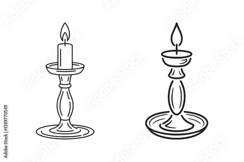 Candle holder line art vector illustration.