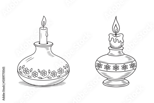 Candle holder line art vector illustration.