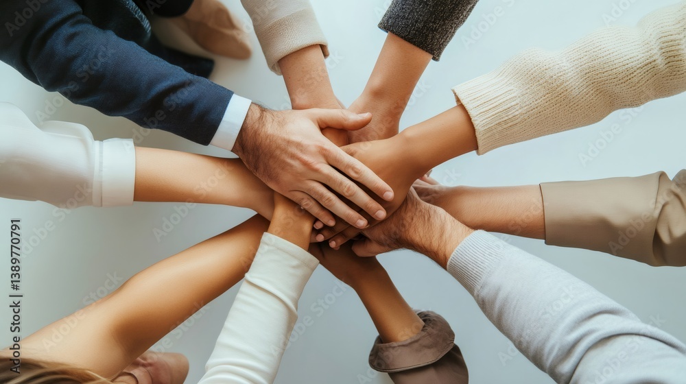 Business team joining hands showing unity and teamwork