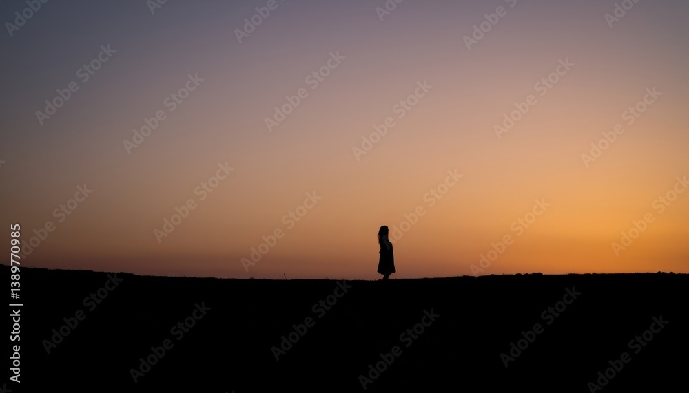 Fototapeta premium Lonely Figure Silhouetted Against Sunset
