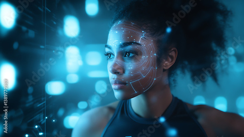 An AI powered personalized fitness training system, wearable tech tracking body movement and optimizing workout plans in real-time, Fitness tech style