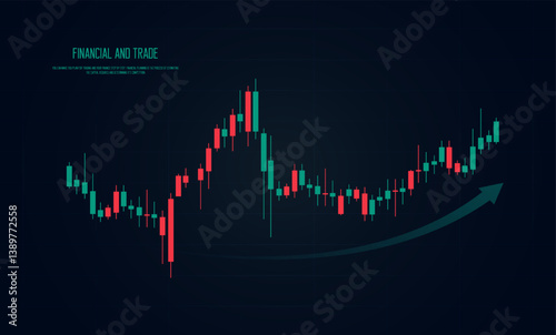 Up trend candles stick charts on dark  background, red and green candle sticks for forex market, a candles tick graph chart of stock in minimal concept trading