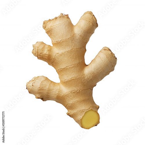 Fresh ginger root on a white isolated background, showcasing its unique shape and texture, perfect for culinary presentations and natural remedies.
