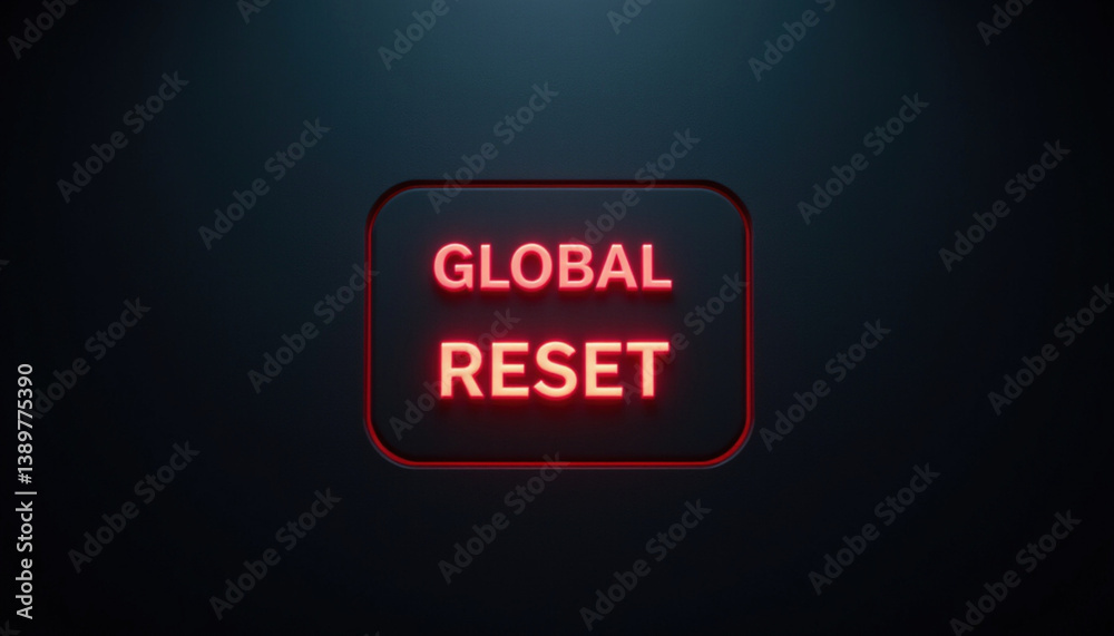 Global reset concept with illuminated text on dark background, symbolizing change and transformation in economy and society Global reset concept with illuminated text on dark background, symbolizing change and transformation in economy and society