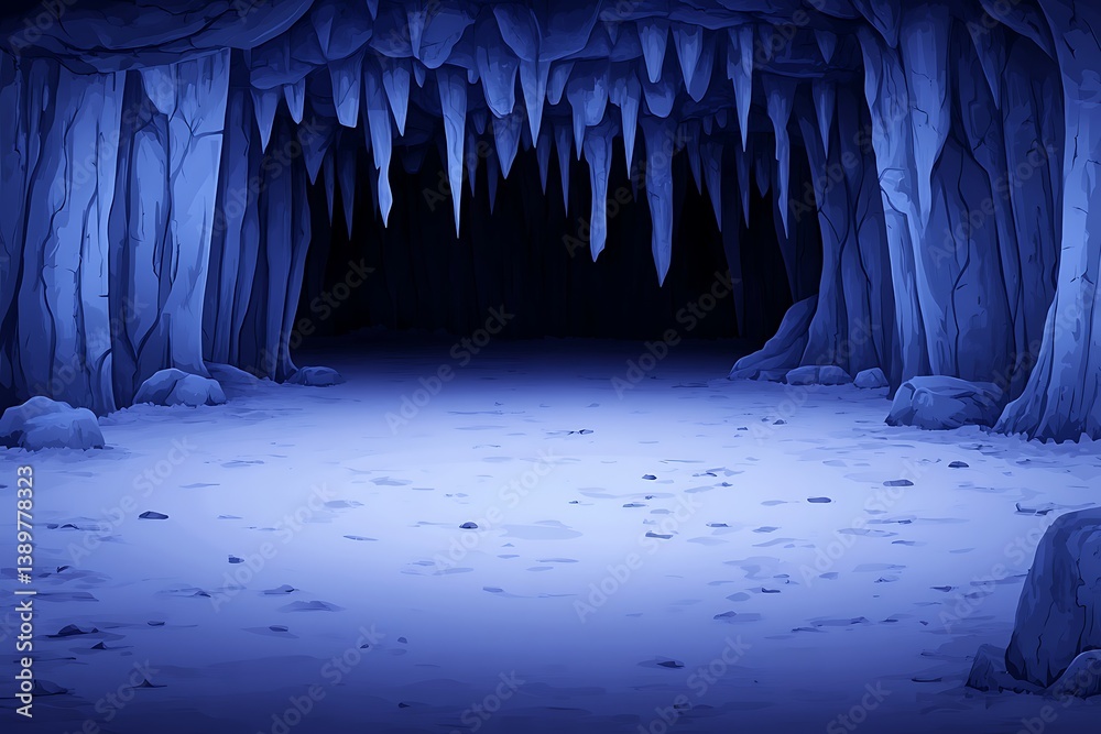 An illustration of an ice cave with a dark mysterious interior