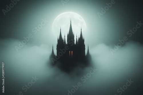 Obraz na płótnie A gothic castle silhouetted against a large moon in the sky w salonie