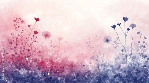 Floral watercolor background featuring blooming flowers in soft pastel tones with gentle hues of pink, purple, and blue