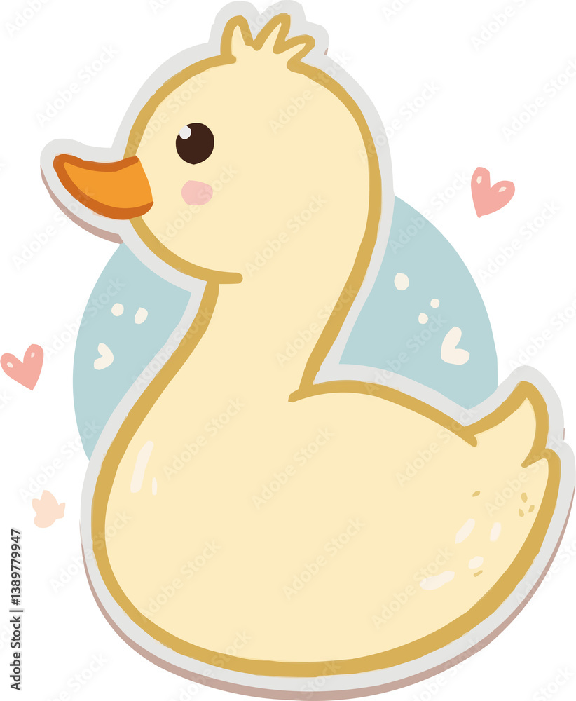 Cute cartoon duck with orange beak and pastel blue background
Cute cartoon duck with orange beak and pastel blue background