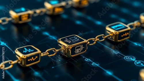 Obraz na płótnie Decorative chain of gold blocks representing a digital data structure w salonie