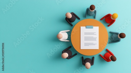 Business Meeting Around Round Table with Document and Diverse Figures
