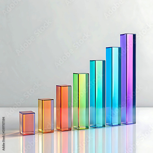 3D Glass Holographic Bar Chart Icon for Business and Data Visualisation