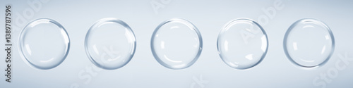 Hyaluronic acid  bubbles. Collagen clear drops. Cosmetic serum. Skincare product. Vector illustration