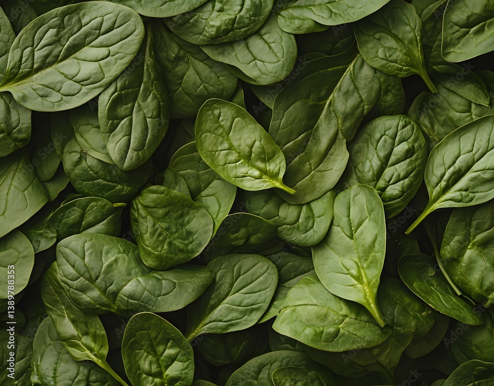 Fototapeta premium Fresh green spinach leaves full frame top view