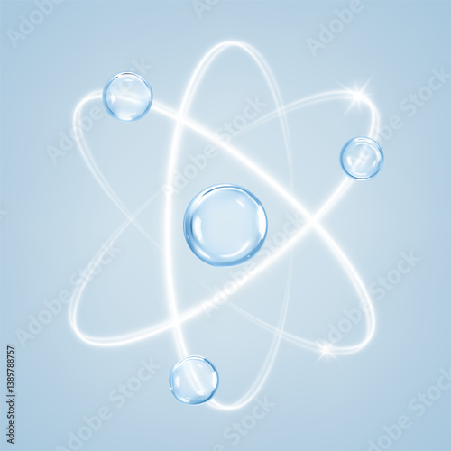 Cosmetic moisturizer water atom. Collagen skin serum. Cosmetic essence molecule. Concept skin care cosmetics solution.