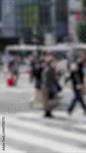 Wallpaper Mural 横断歩道を渡るたくさんの人々　東京風景　11月　ぼかし　渋谷　イメージ　縦型動画　サイネージ　SNS Torontodigital.ca