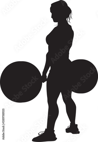 Vector silhouette of an woman lifting weight working out