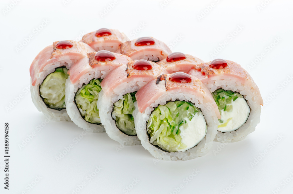 traditional Japanese sushi rolls on a white background
traditional Japanese sushi rolls on a white background