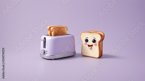Cute cartoon toaster and smiling bread character for fun kitchen decor and design projects