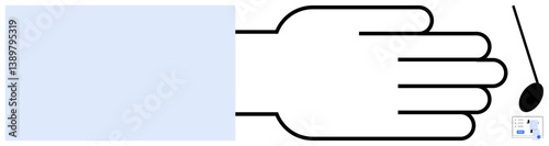 Outline of a hand holding a microphone with a blank space for text. Ideal for communication, media, public speaking, presentation skills, broadcasting, podcasting, interviews journalism. Abstract