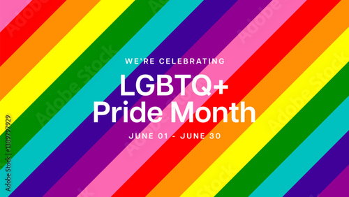 Pride Month Rainbow Background with LGBTQ+ Pride Month Text. Colorful LGBT Pride Month Vector Illustration for Pride Background, Web Banner, Poster, Social Media Post. 