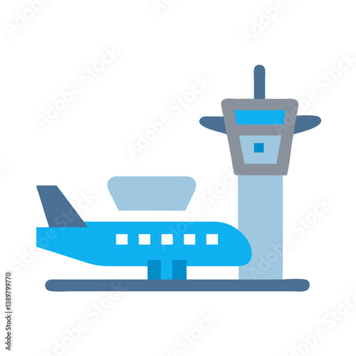 Airport icon with control tower in flat design  