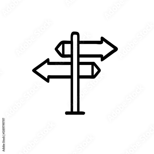 Directional arrow sign in minimalist style on white background  