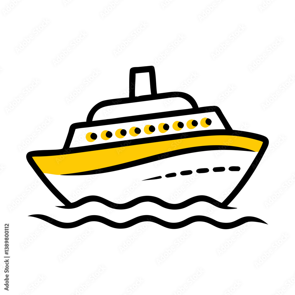 Cruise Ship Icon on Waves Cruise Ship Icon on Waves