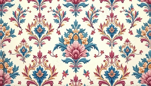 Intricate floral damask pattern in soft pastel hues , beauty, design element, fabric design