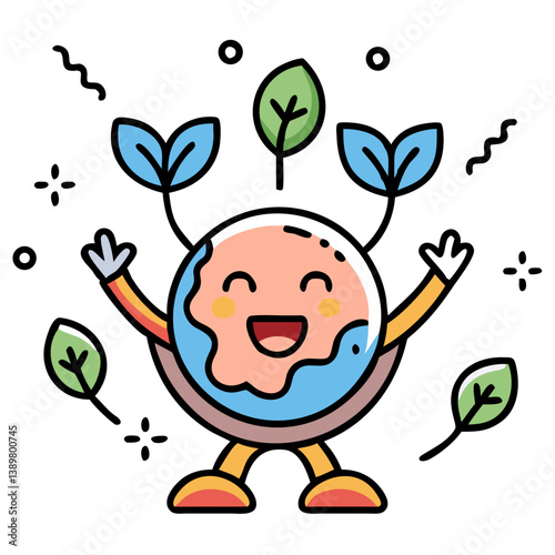 mother nature, funny smiling cute globe, earth, isolated on transparent white background, png. 