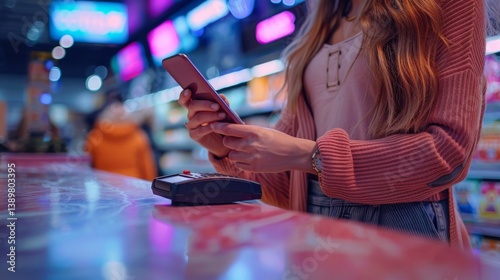 Obraz na płótnie Mobile payment technology streamlines checkout process in modern retail setting w salonie