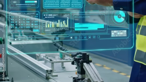 Wallpaper Mural Innovative factory automation with interactive holographic display and advanced robotic assembly line. Torontodigital.ca