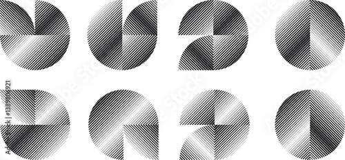 Modern artistic set with semicircle design elements . Many lines form half circles in art style . Wall art , home poster design . Vector abstract shape. Modern art . Contemporary composition .
