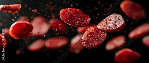 Red blood cells floating in plasma against dark background with dramatic lighting and depth of field effect, medical science visualization concept.