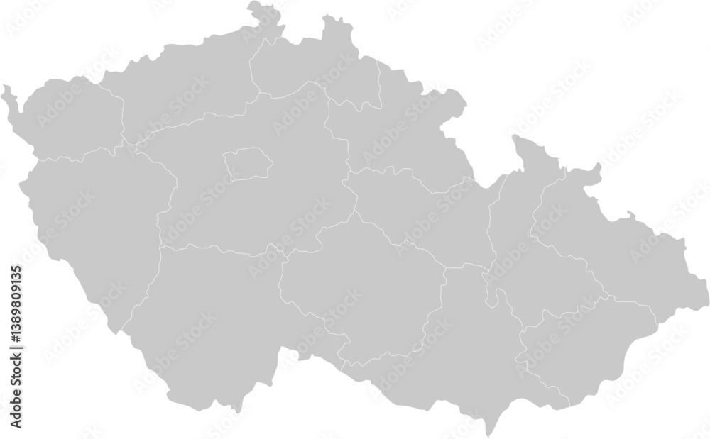 Fototapeta premium Czechia administrative vector map with level 1 region boundaries – PPT-compatible & fully editable by region