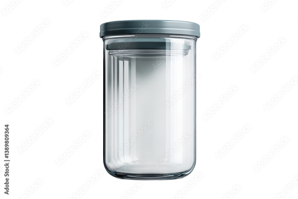 Elegant glass storage jar with a sleek grey lid perfect for kitchen organization and food storage Elegant glass storage jar with a sleek grey lid perfect for kitchen organization and food storage