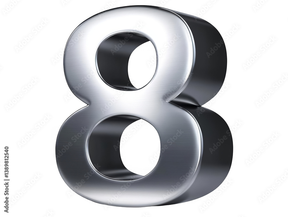 3D Rendered Silver Number Eight Isolated on Transparent Background