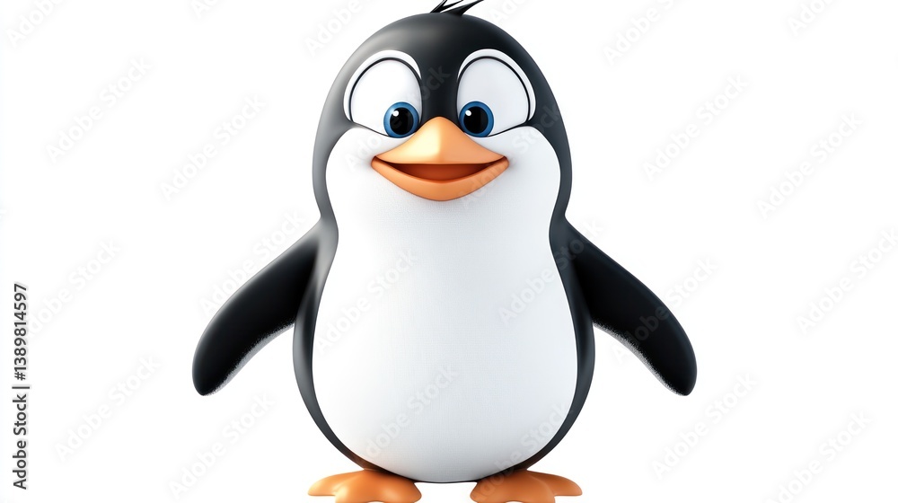 Fototapeta premium Adorable Cartoon Penguin: A Delightful Digital Illustration