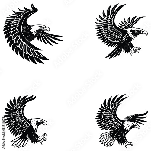 Bundle black Eagle  line art and illustrator eps 10