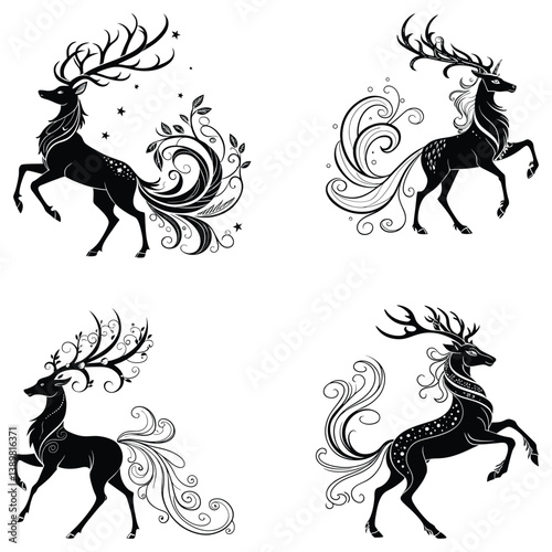 Bundle black Deer art and illustrator eps 10