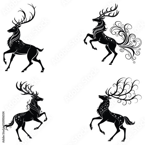 Bundle black Deer art and illustrator eps 10