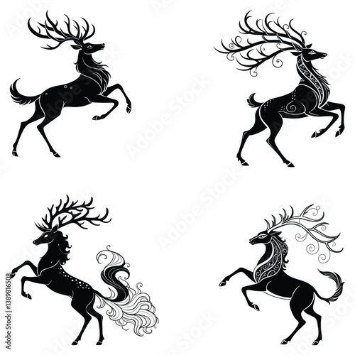 Bundle black Deer art and illustrator eps 10
