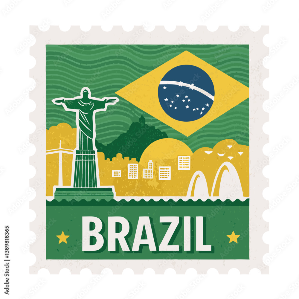 Fototapeta premium Brazil Postage Stamp Vector