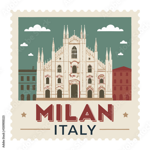 Milan Italy Postage Stamp Vector