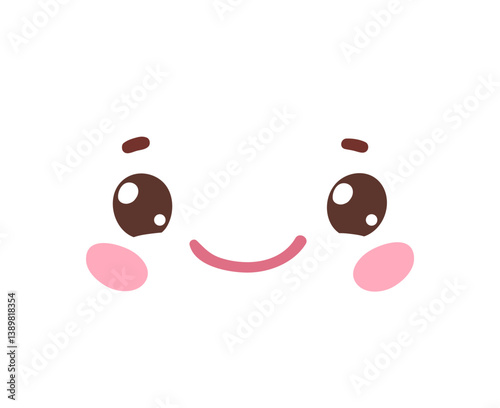 Vector illustration of a cute kawaii face with big eyes, rosy cheeks and smile.